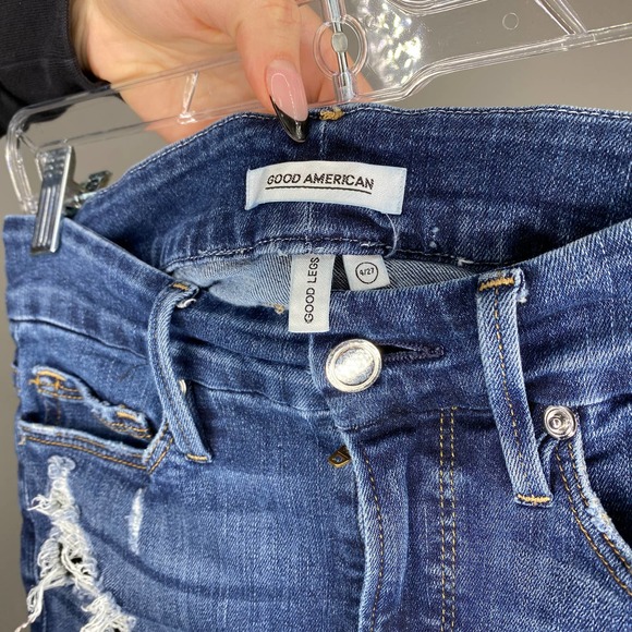 Good American Good Legs Dark Wash Distressed 4/27 - Picture 3 of 5